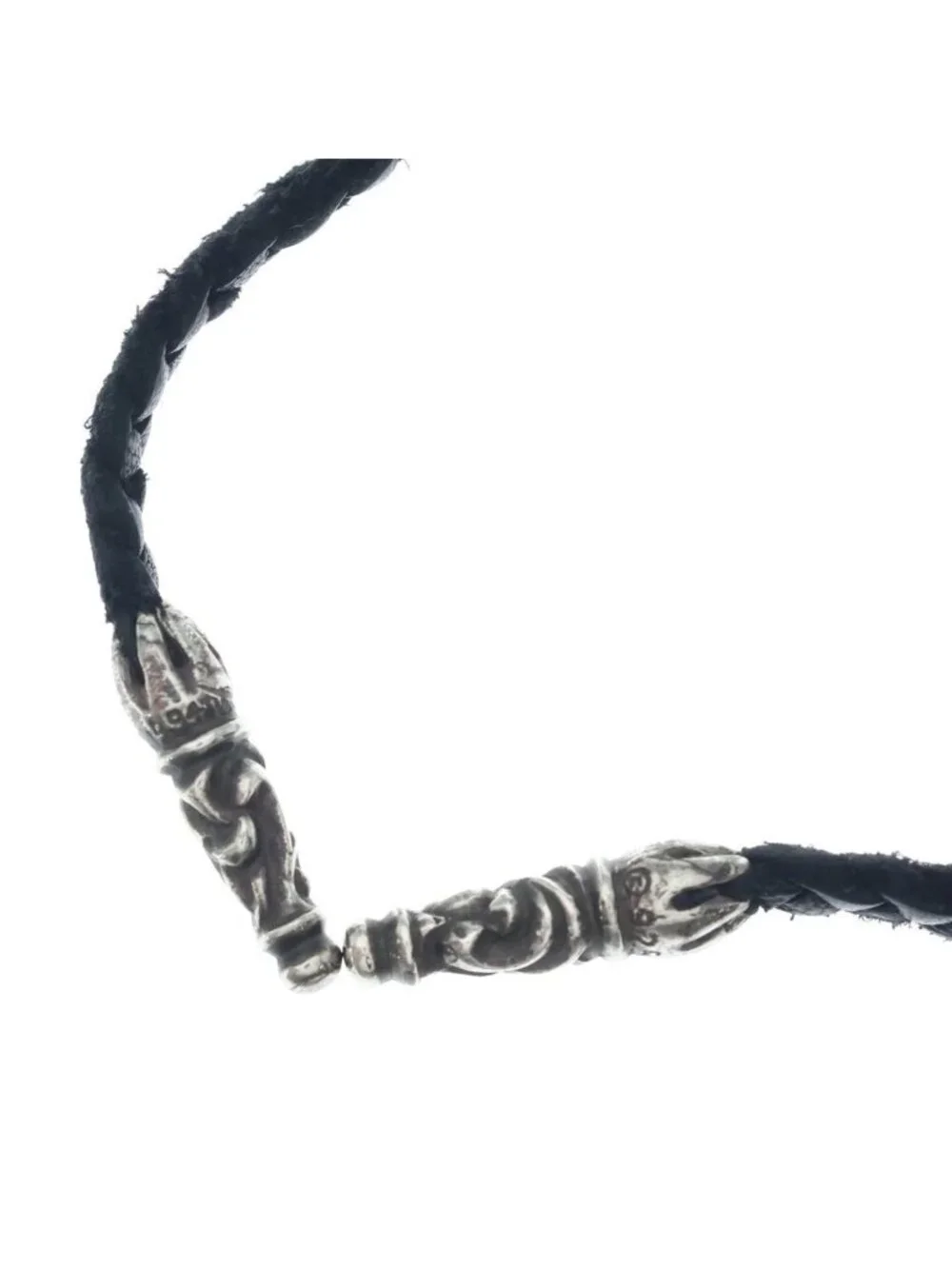 Chrome Hearts Leather Braid Scroll Blade Necklace Black Silver